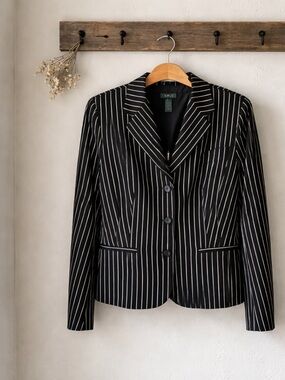 Lauren Ralph Lauren Black/ White Pinstripe Blazer Size 14